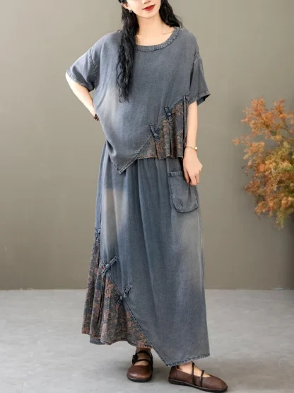 Summer Denim Loose Skirt Set