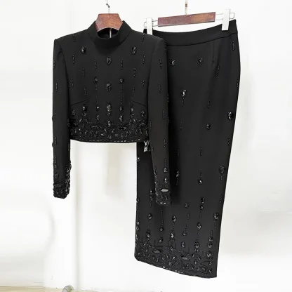 Sequined Zipper Maxi Skirt Set - Image 4