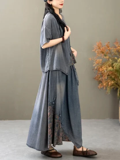 Summer Denim Loose Skirt Set - Image 2