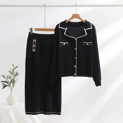 Knitted Polo Neck Skirt Set