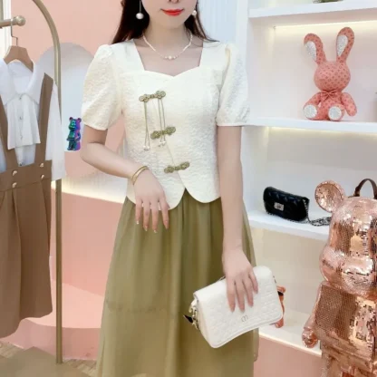 Graceful Short Sleeve Skirt Set - Image 3