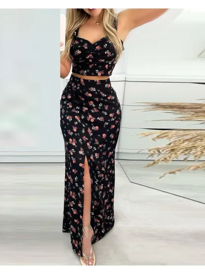Chic Floral Print Maxi Skirt Set