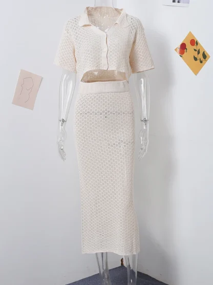 Short Sleeve Crop Top Skirt Set - Image 3