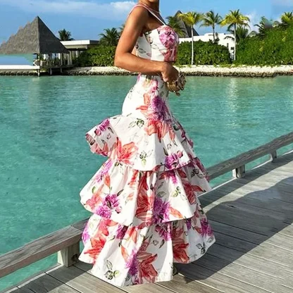 Floral Crop Top Tiered Skirt Set - Image 2
