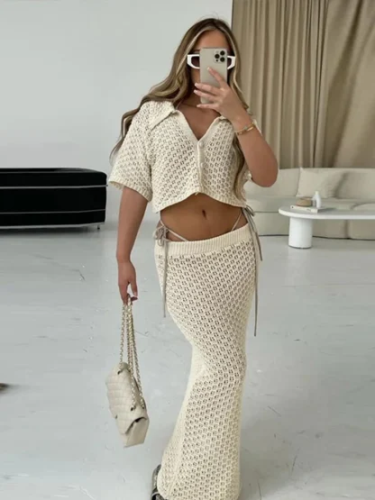 Short Sleeve Crop Top Skirt Set