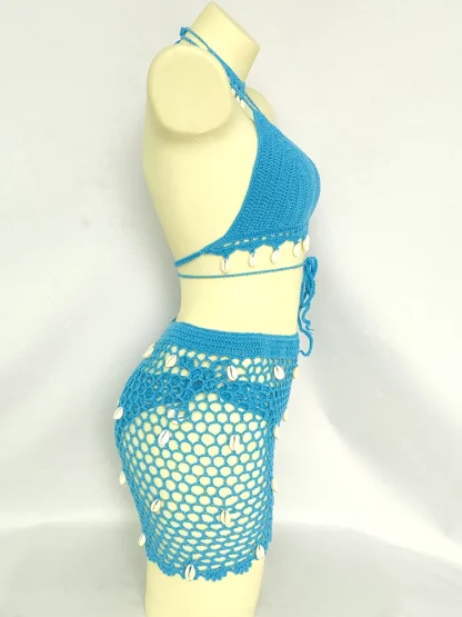 Crochet Shell Tassel Bikini Skirt Set - Image 4