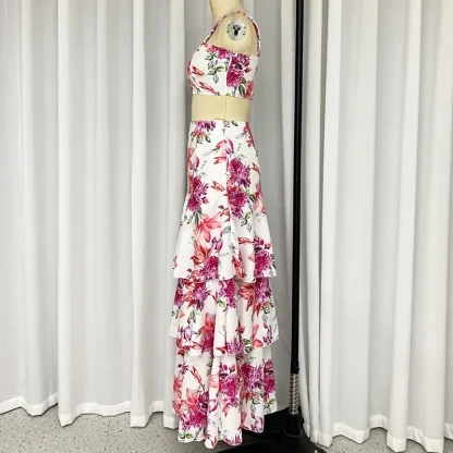 Floral Crop Top Tiered Skirt Set - Image 4