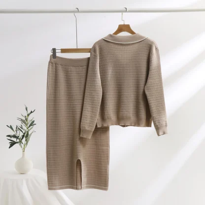Knitted Polo Neck Skirt Set - Image 3