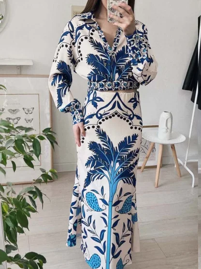 Long Sleeve Blouse and Skirt Set - Image 2