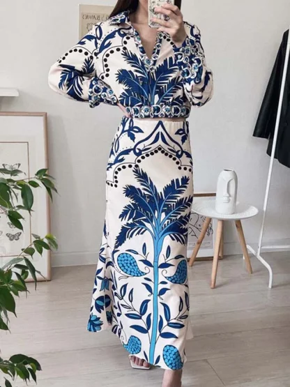Long Sleeve Blouse and Skirt Set - Image 3