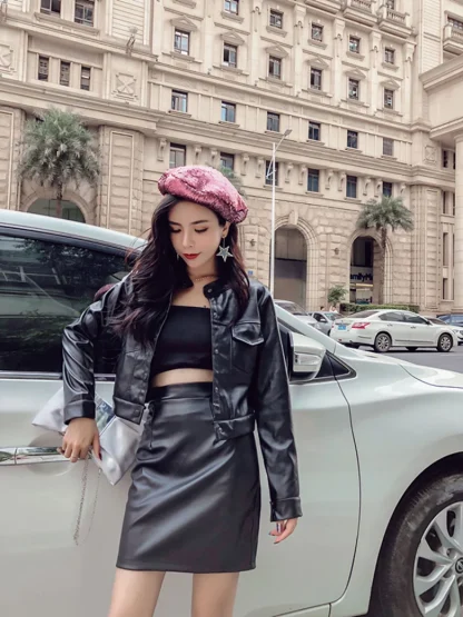 Leather Skirt Set