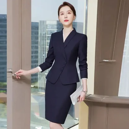 Formal Long Sleeve Blazer Skirt Set