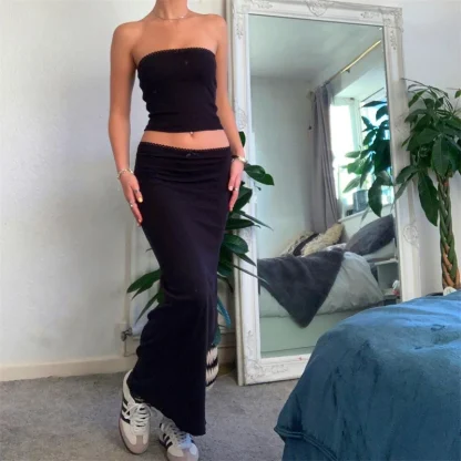Solid Tube Top Matching Skirt Set - Image 2