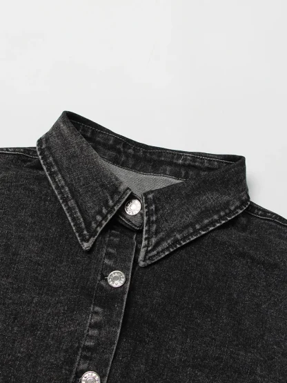 Black Denim Lapel Two-Piece Skirt Set - Image 5