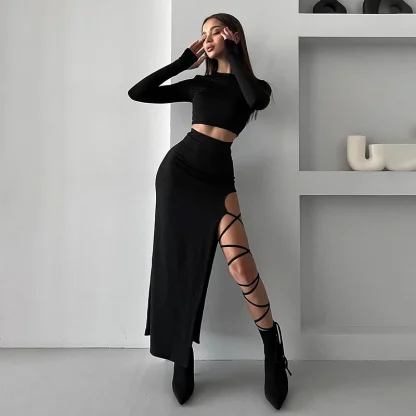 High Split Sexy Tie Skirt Set