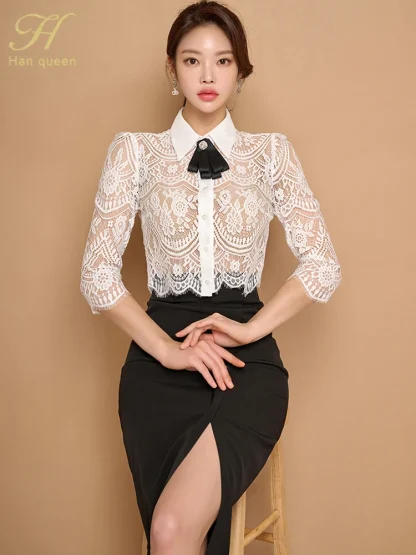 Bow Lace Top and Pencil Skirt Set - Image 4