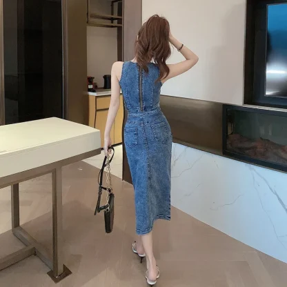 Denim Halter Top Split Skirt Set - Image 3