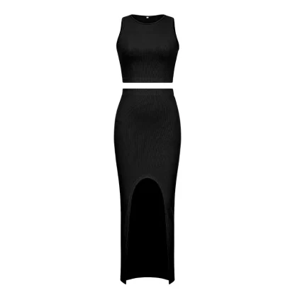 Knitted Open Slit Skirt Set - Image 3