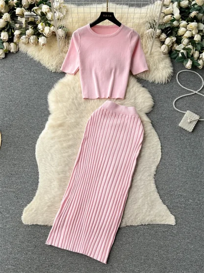 Summer Knit Top Long Skirt Set - Image 2
