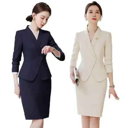 Formal Long Sleeve Blazer Skirt Set - Image 2