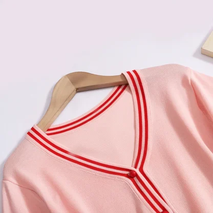 Sweet V-Neck and Mini Pleated Skirt Set - Image 3