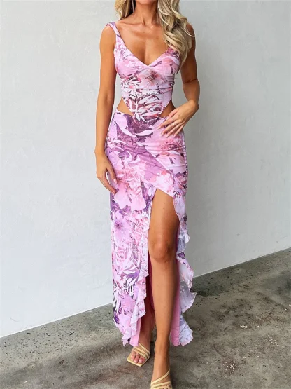 High Split Camis Top Skirt Set - Image 3