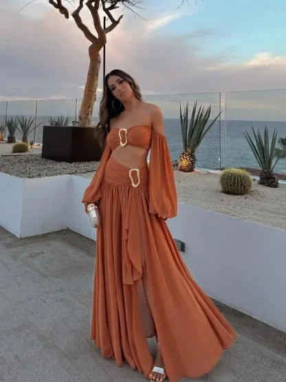 Split Off-Shoulder Holiday Skirt Set