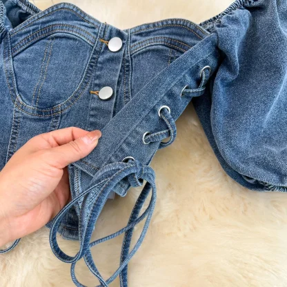 Denim Short Sleeve Top Mini Skirt Set - Image 4