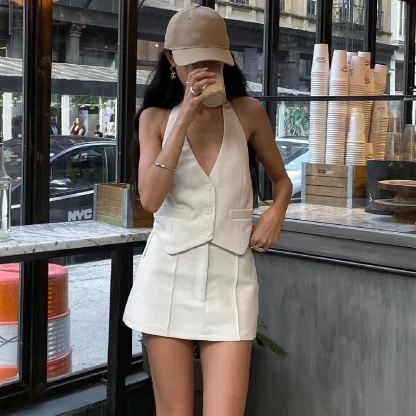 Halter Neck Crop Top Skirt Set - Image 2