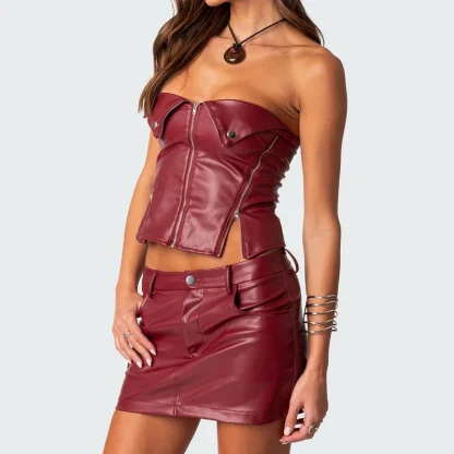 Front Zipper Tube Top and Skirt Set - Image 4