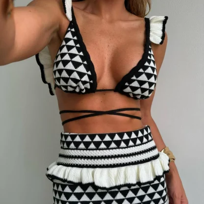 Boho Striped Knitted Beach Skirt Set - Image 2