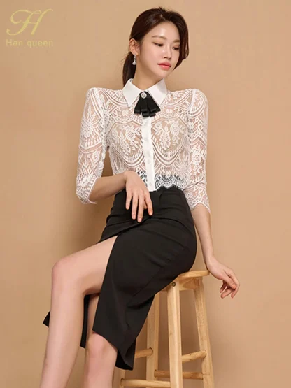 Bow Lace Top and Pencil Skirt Set - Image 5