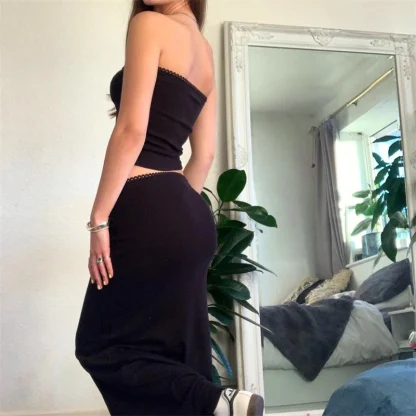 Solid Tube Top Matching Skirt Set - Image 3