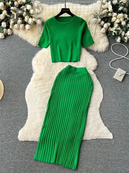 Summer Knit Top Long Skirt Set