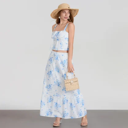 Square Neck Crop Top with Skirt Set - Image 5