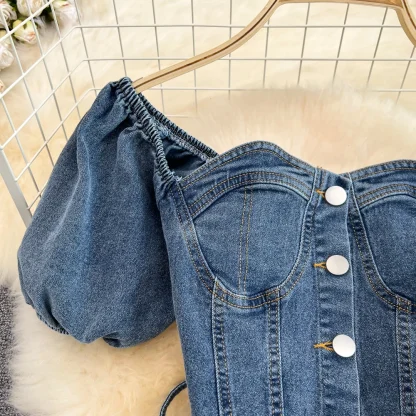 Denim Short Sleeve Top Mini Skirt Set - Image 3