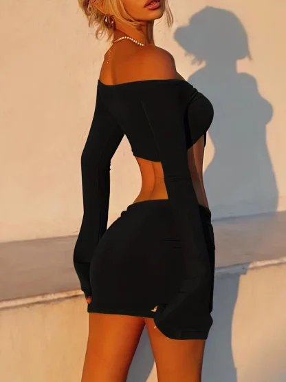 Long Sleeve Crop Micro Skirt Set - Image 4