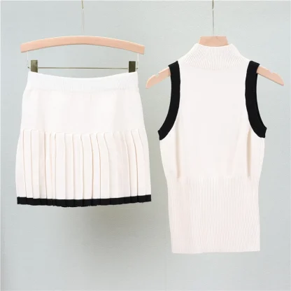 High Neck Tank Pleated Skirt Set - Image 2