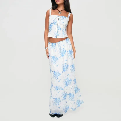Square Neck Crop Top with Skirt Set - Image 2