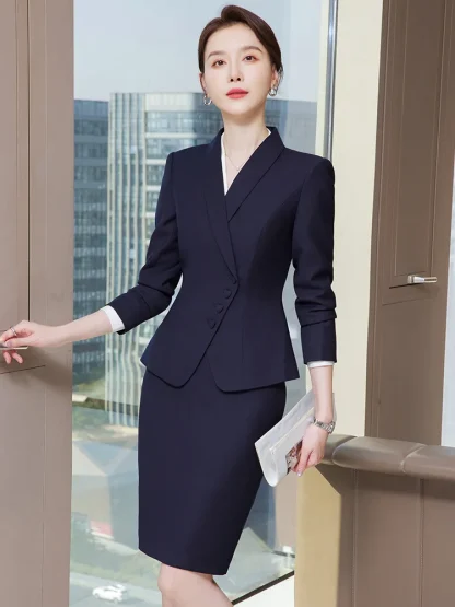 Formal Long Sleeve Blazer Skirt Set - Image 5