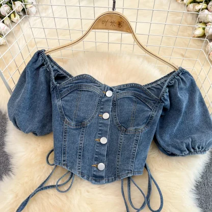 Denim Short Sleeve Top Mini Skirt Set - Image 2