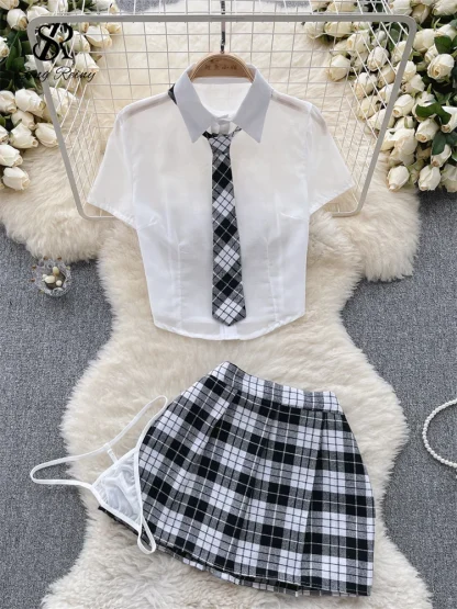 Sexy Plaid Uniform Skirt Set - Image 2