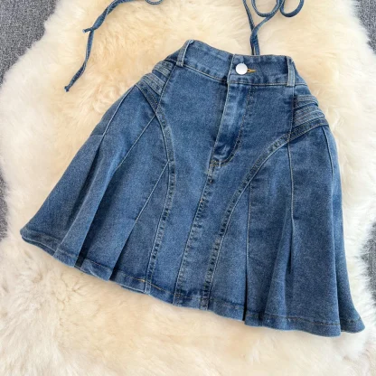 Denim Short Sleeve Top Mini Skirt Set - Image 5