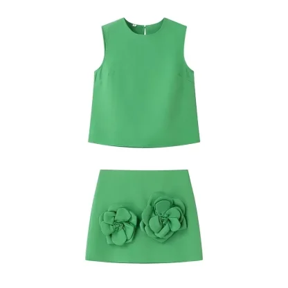 Round Neck Floral Skirt and Top Set