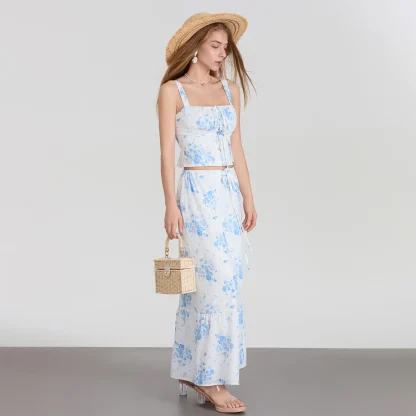 Square Neck Crop Top with Skirt Set - Image 6