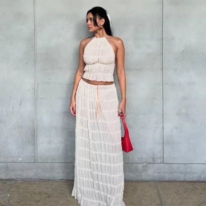 Hang Neck Top Fold-Over Skirt Set - Image 6