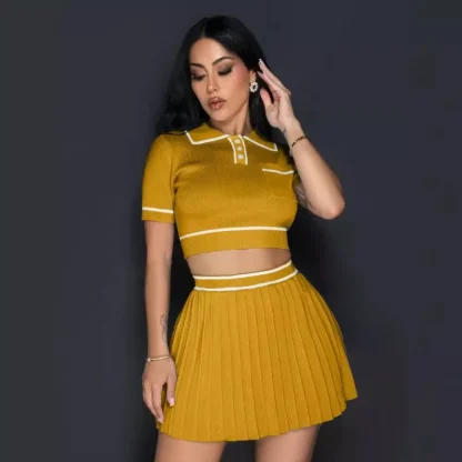 Knitted Crop Top Skirt Set - Image 3
