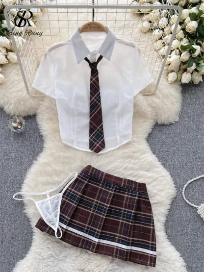 Sexy Plaid Uniform Skirt Set
