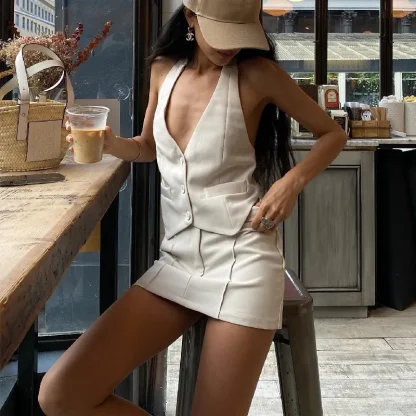 Backless Crop Top & Mini Skirt Set - Image 2