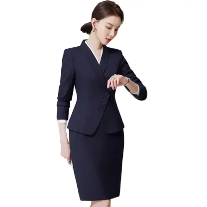 Formal Long Sleeve Blazer Skirt Set - Image 3